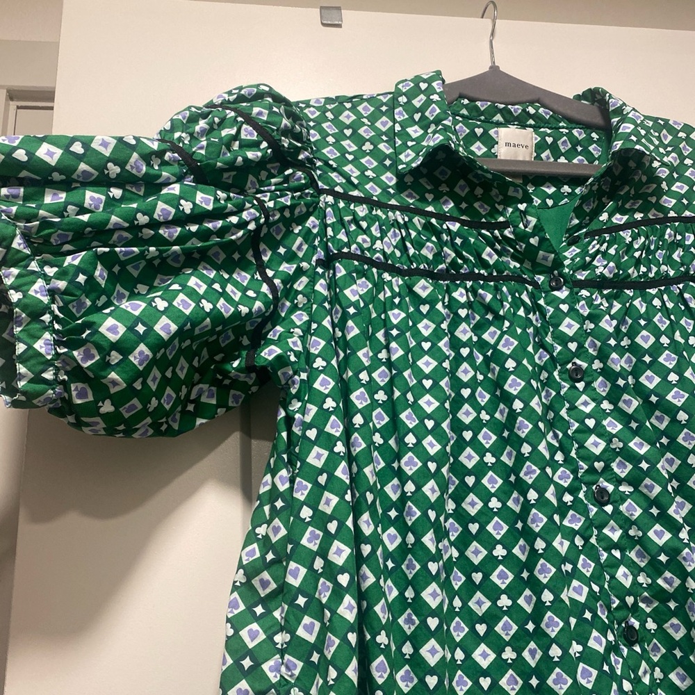 Maeve 1X puff sleeves A line ruffled mini dress - Picture 2 of 7